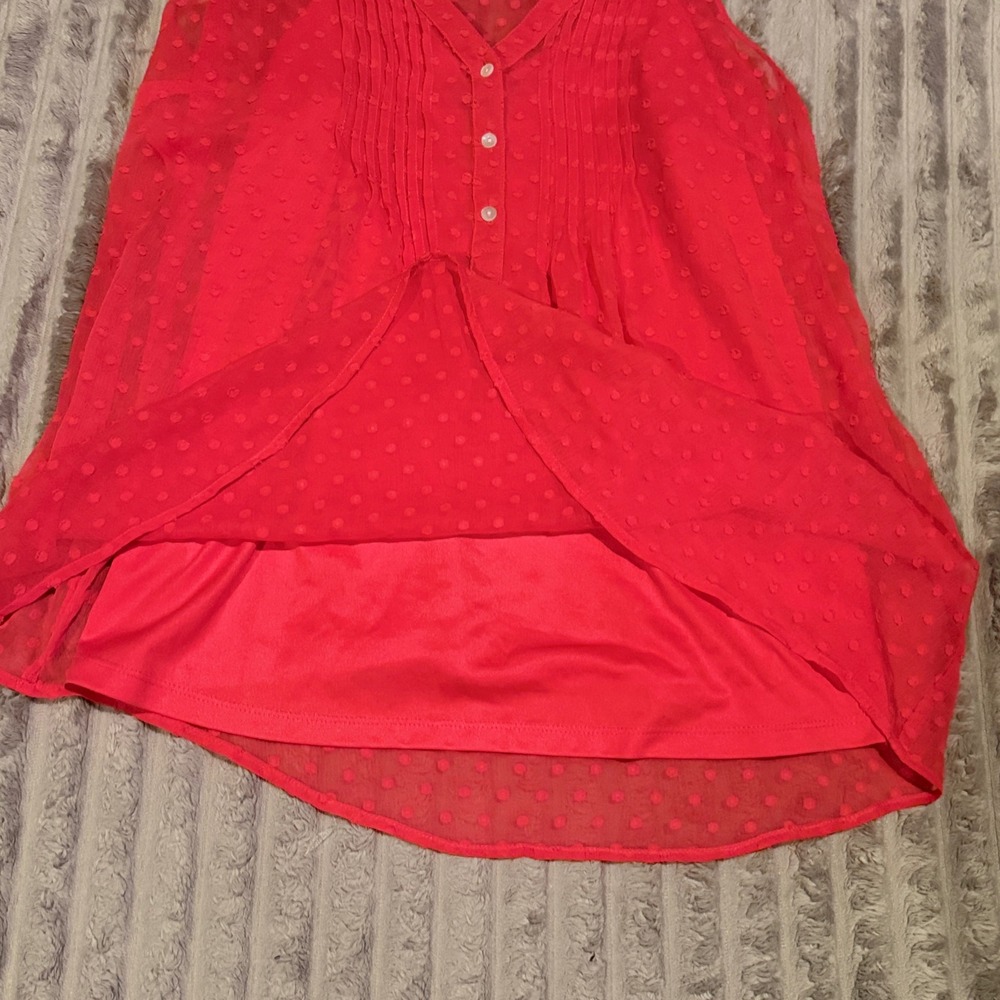 Motherhood Maternity Coral Swiss Dot Sleeveless Pintuck Blouse Medium Pink Top - Picture 4 of 7